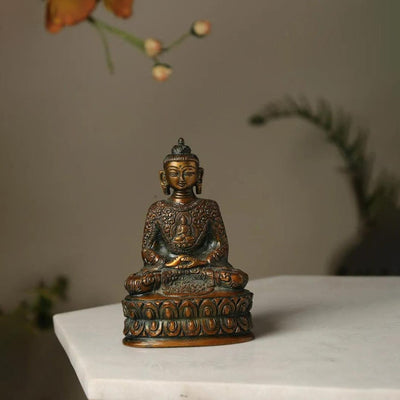 Antique Brown Finish Brass Buddha Statue Showpiece | 4 x 3 x 6 inches