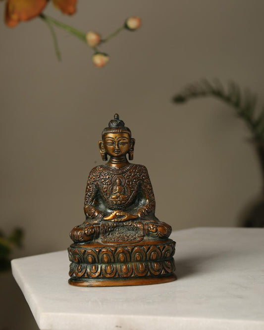 Antique Brown Finish Brass Buddha Statue Showpiece