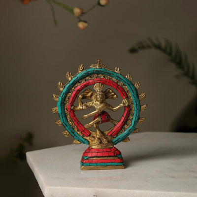 Stone Detailing Brass Natraj Showpiece | 5 x 6 inches