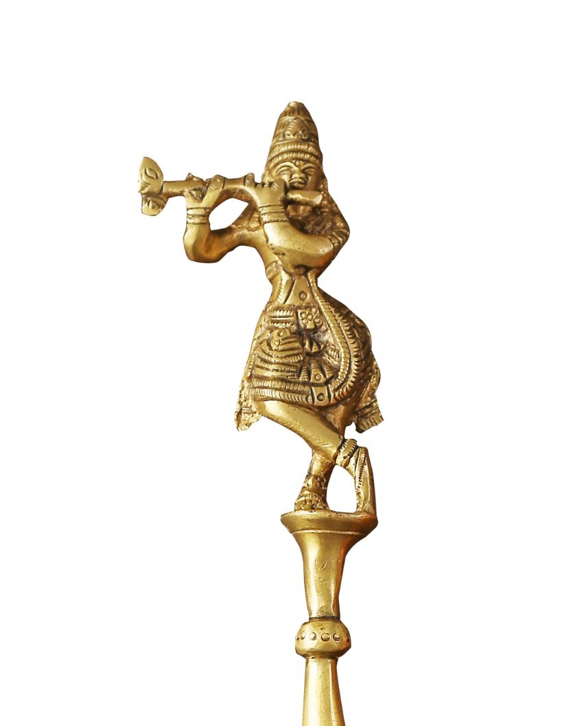 Krishna Idol Carved Brass Havan Spoon Showpiece