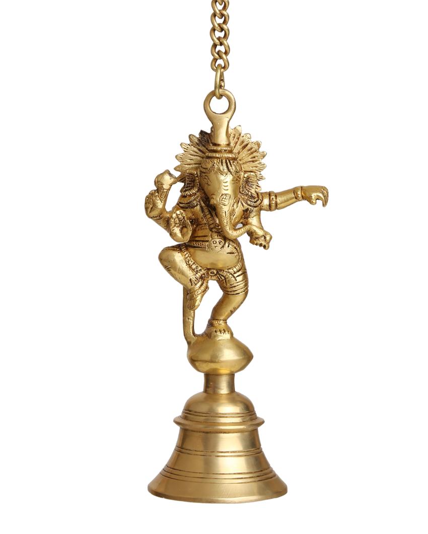 Brass Dancing Ganesha Bell with Chain Showpiece