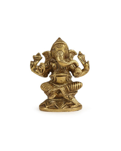 Brass Ganesh On A Round Base Showpiece