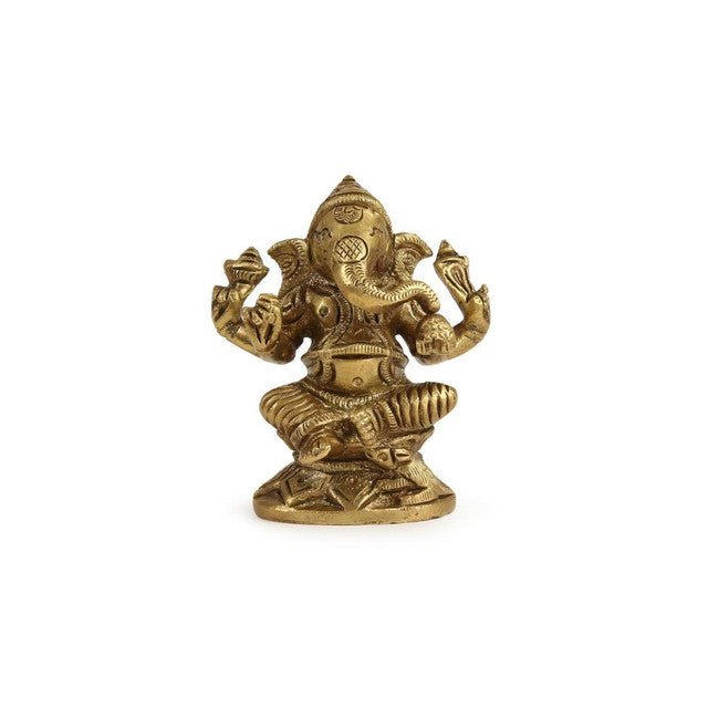 Brass Ganesh On A Round Base Showpiece