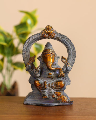 Antique Green Look Brass Ganesha Accent Showpiece