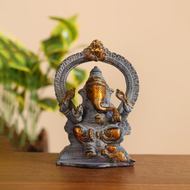 Antique Green Look Brass Ganesha Accent Showpiece