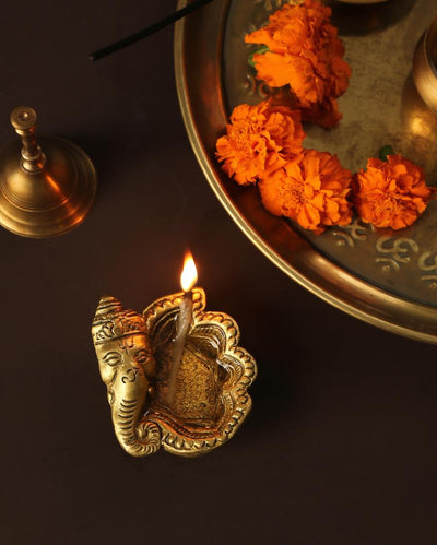 Ganesha Ear Design Brass Diya