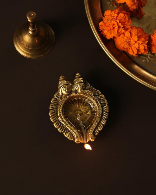 Lakshmi Ganesha Brass Diya