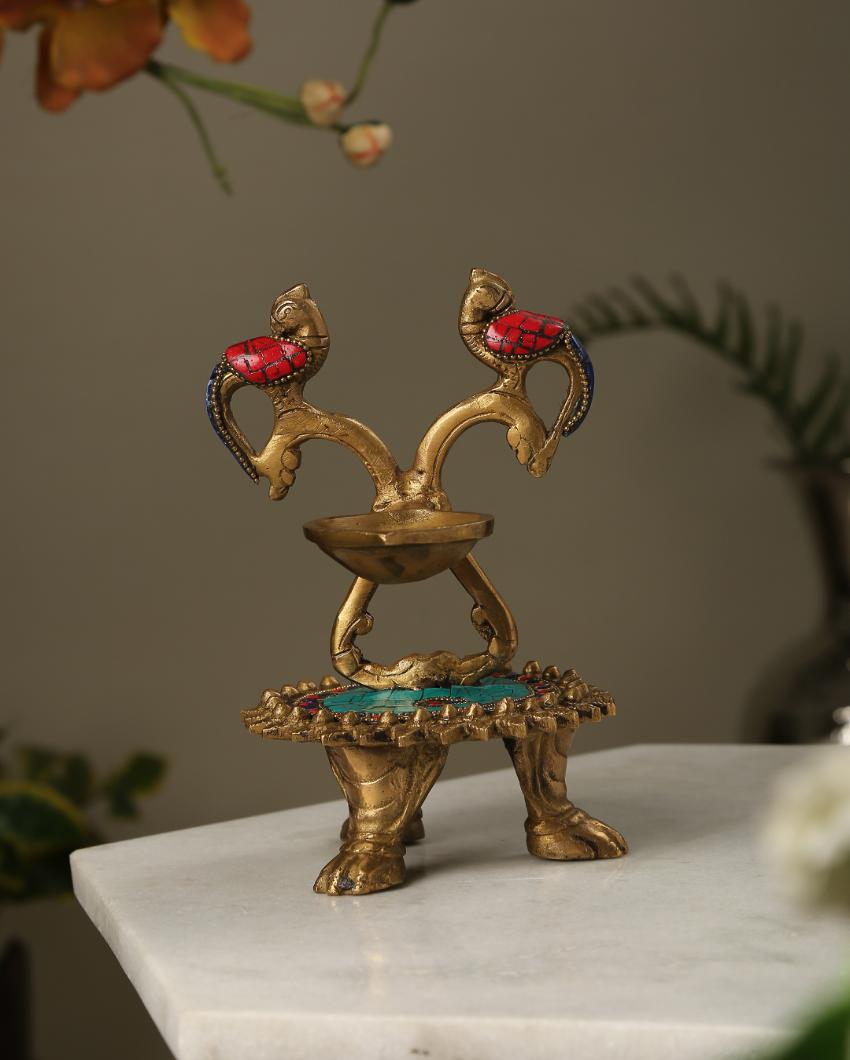 Stones & Stand Brass Bird Lamp