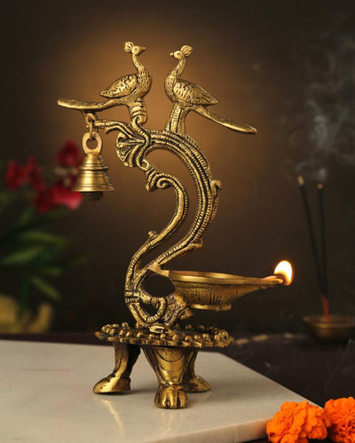 Two Peacock Bell Lamp Diya