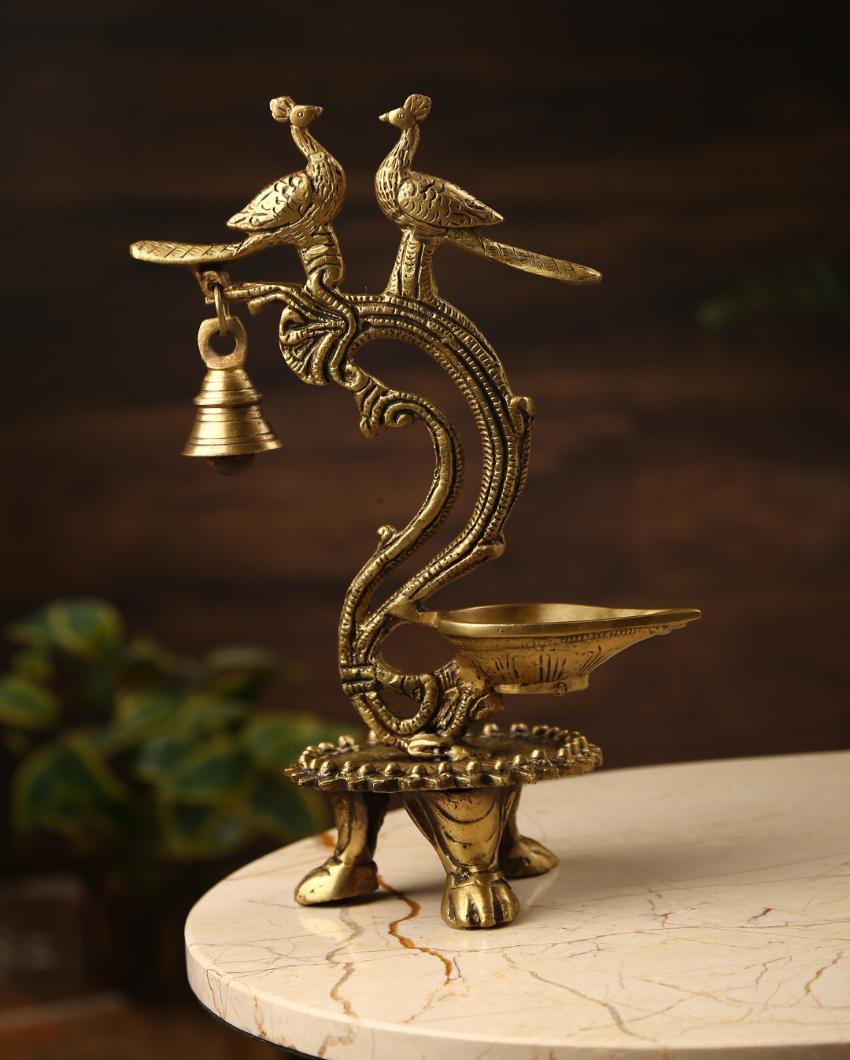 Two Peacock Bell Lamp Diya