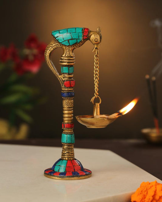 Stone Detailing Brass Parrot Lamp