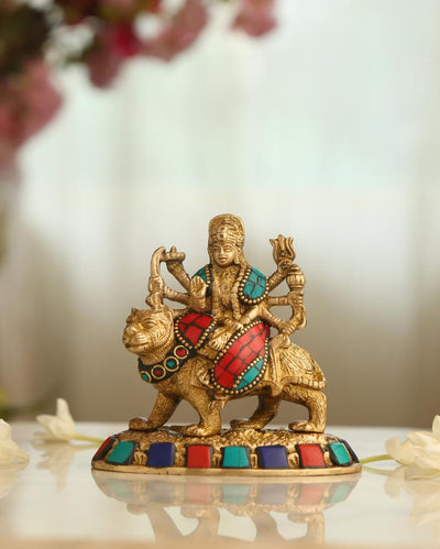 Brass Stone Work Durga Maa Showpiece