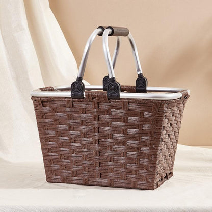 Brown Woven Picnic Basket With Handle Default Title
