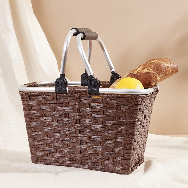 Brown Woven Picnic Basket With Handle Default Title