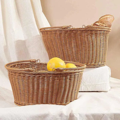 Oval shaped Rattan Plastic Basket | Brown | Set of 2