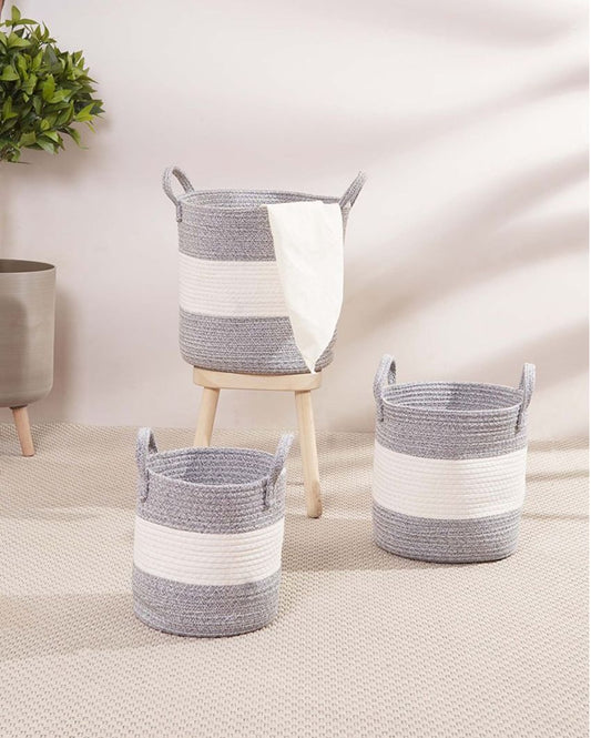 Cotton Grey & White Basket | Set Of 3