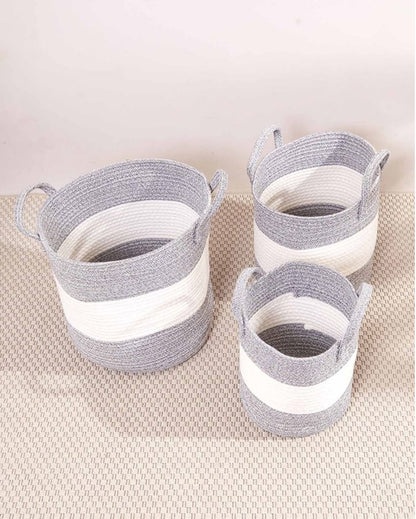 Cotton Grey & White Basket | Set Of 3