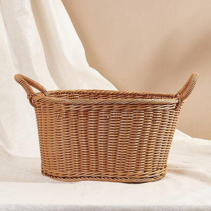 Oval Shaped Small Rattan Design Plastic Basket 9 Inches