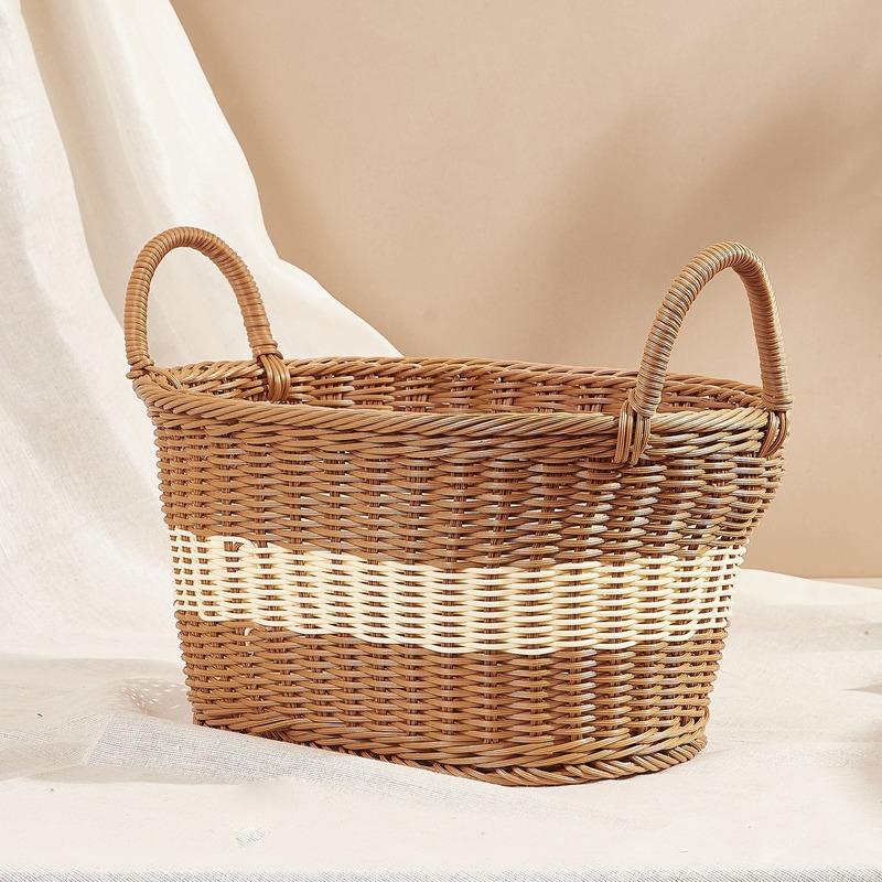 Small Rattan Design Plastic Brown & White Picnic Basket Default Title