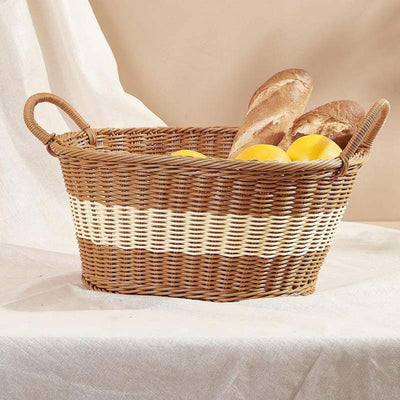 Large Brown & White Rattan Design Plastic Picnic Basket Default Title