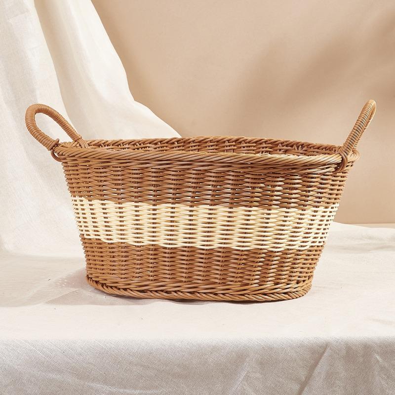 Large Brown & White Rattan Design Plastic Picnic Basket Default Title
