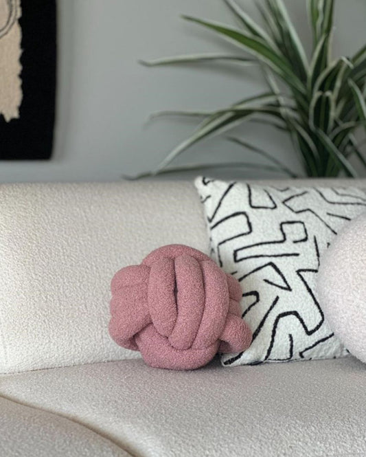 Boucla Knotted Cotton Pillow Pink