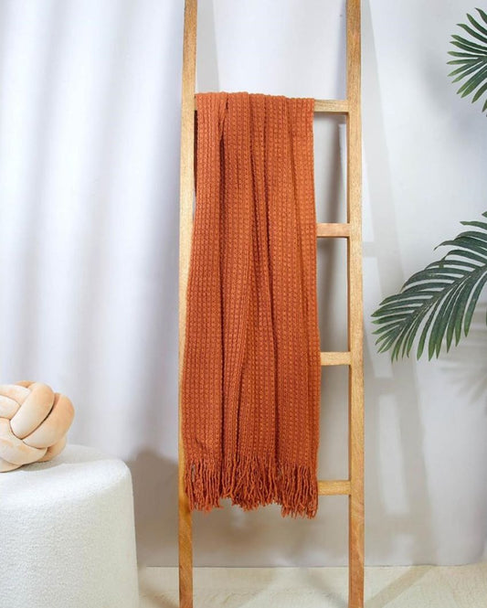 Knitted Cable Cotton Throw Red