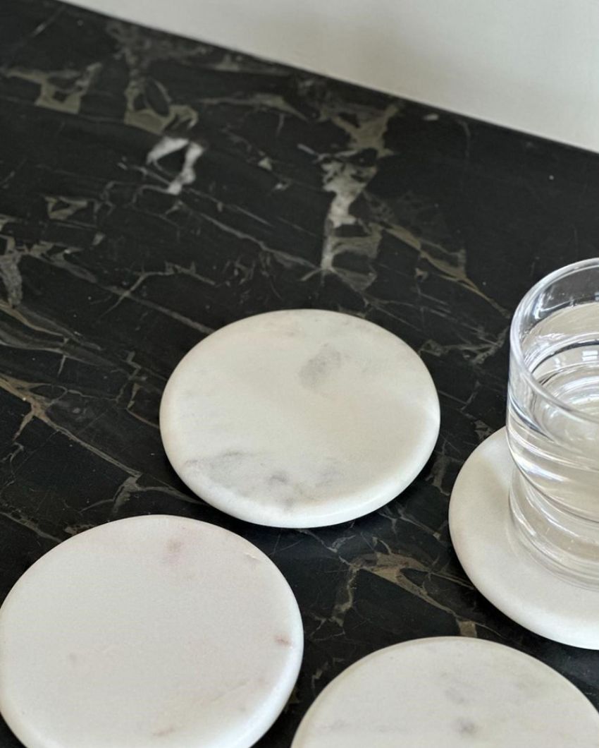 Auric Marble Coaster | Set of 4 White