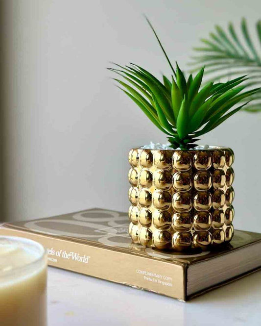 Artificial Pineapple Succulent With Ceramic Gold Pot