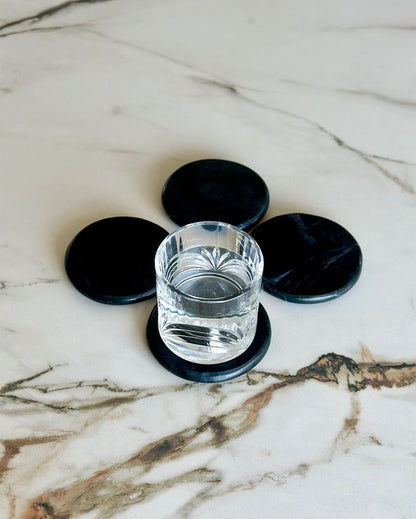 Auric Black Marble Coasters | Black | Set Of 4 | 4 inches