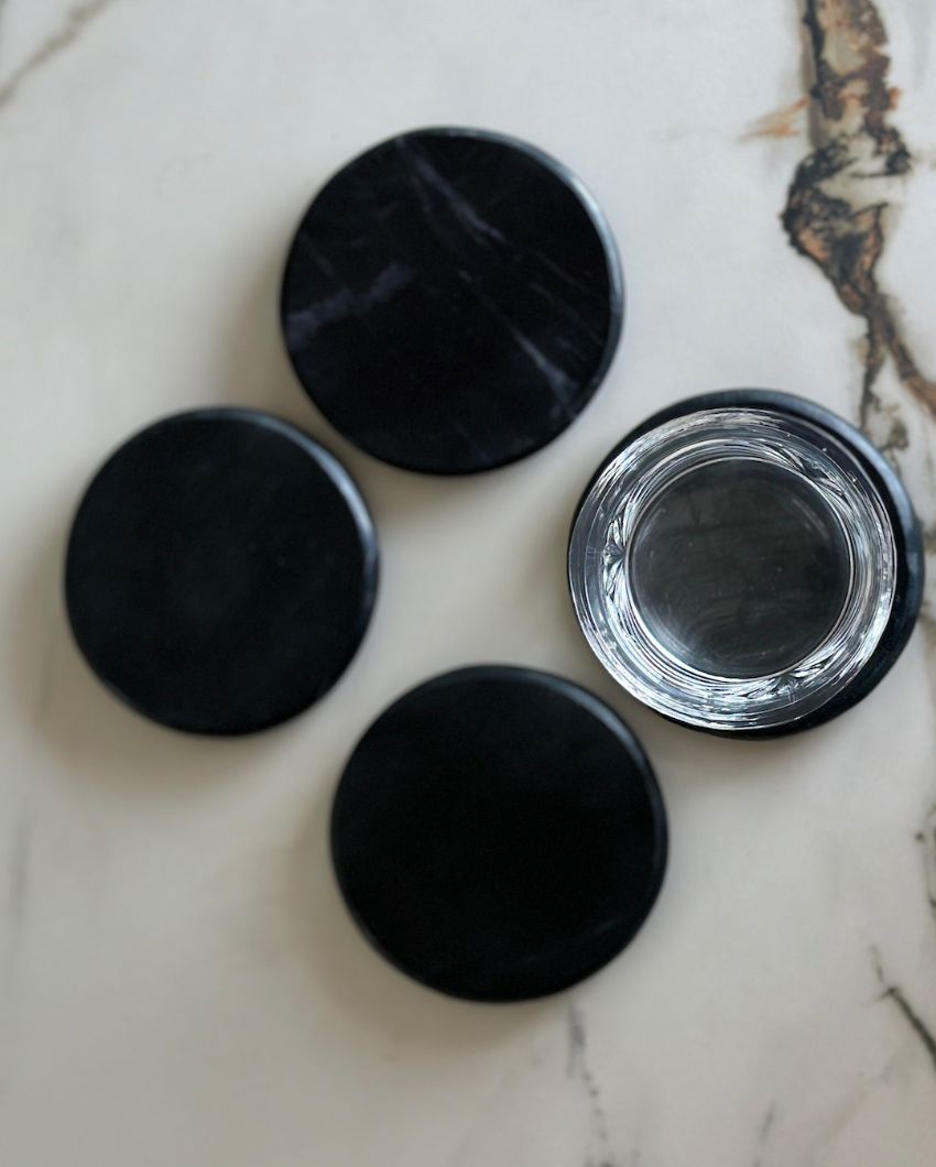 Auric Black Marble Coasters | Black | Set Of 4 | 4 inches