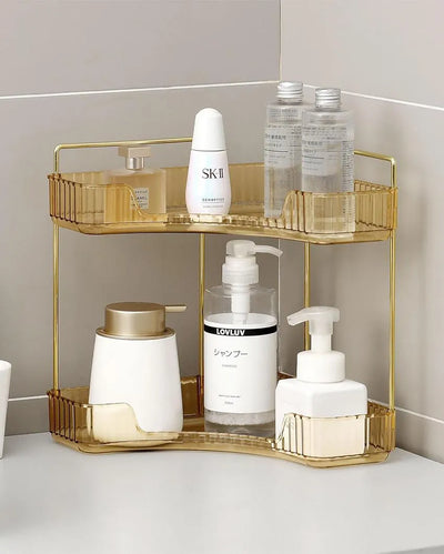 Two Tier Corner Cosmetic Storage Plastic Rack