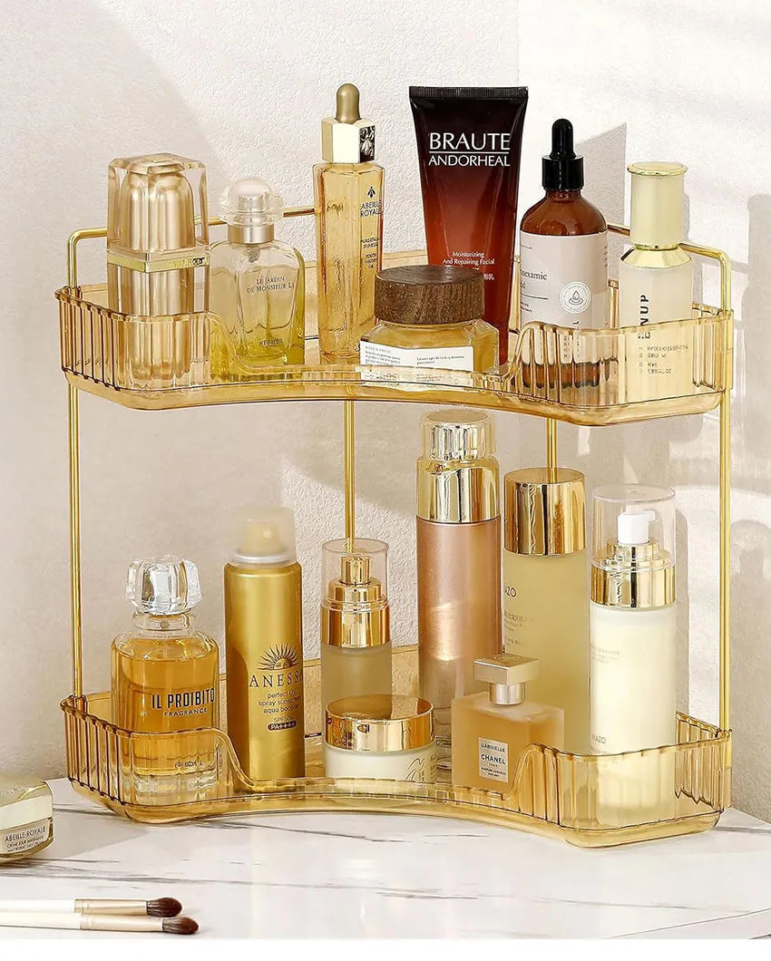 Two Tier Corner Cosmetic Storage Plastic Rack