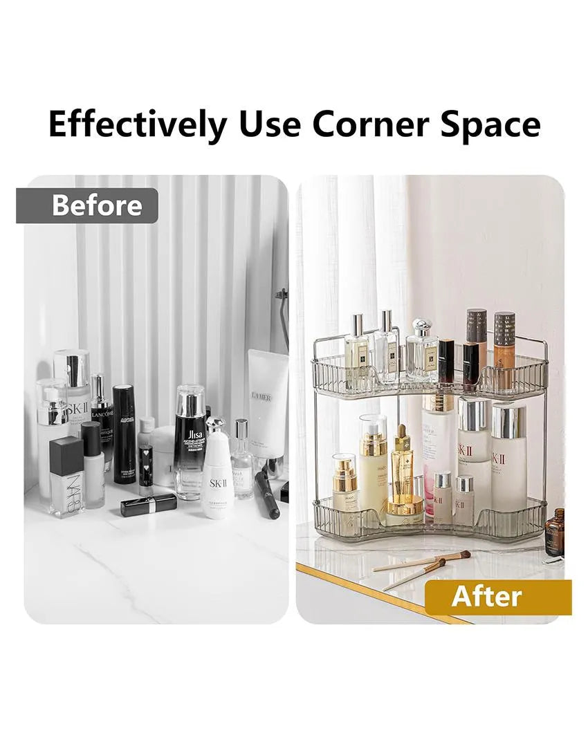 Two Tier Corner Cosmetic Storage Plastic Rack