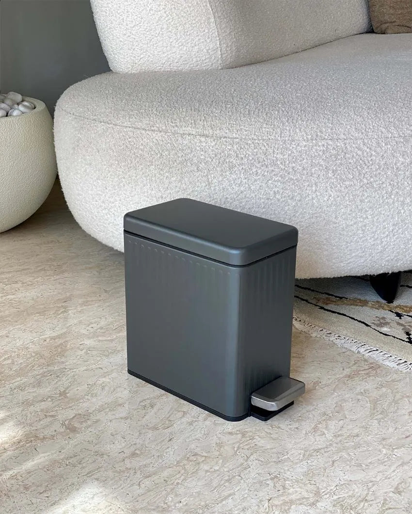 Verve Metallic Dustbin | Grey | 6 Litre | 10 x 6 x 11 inches