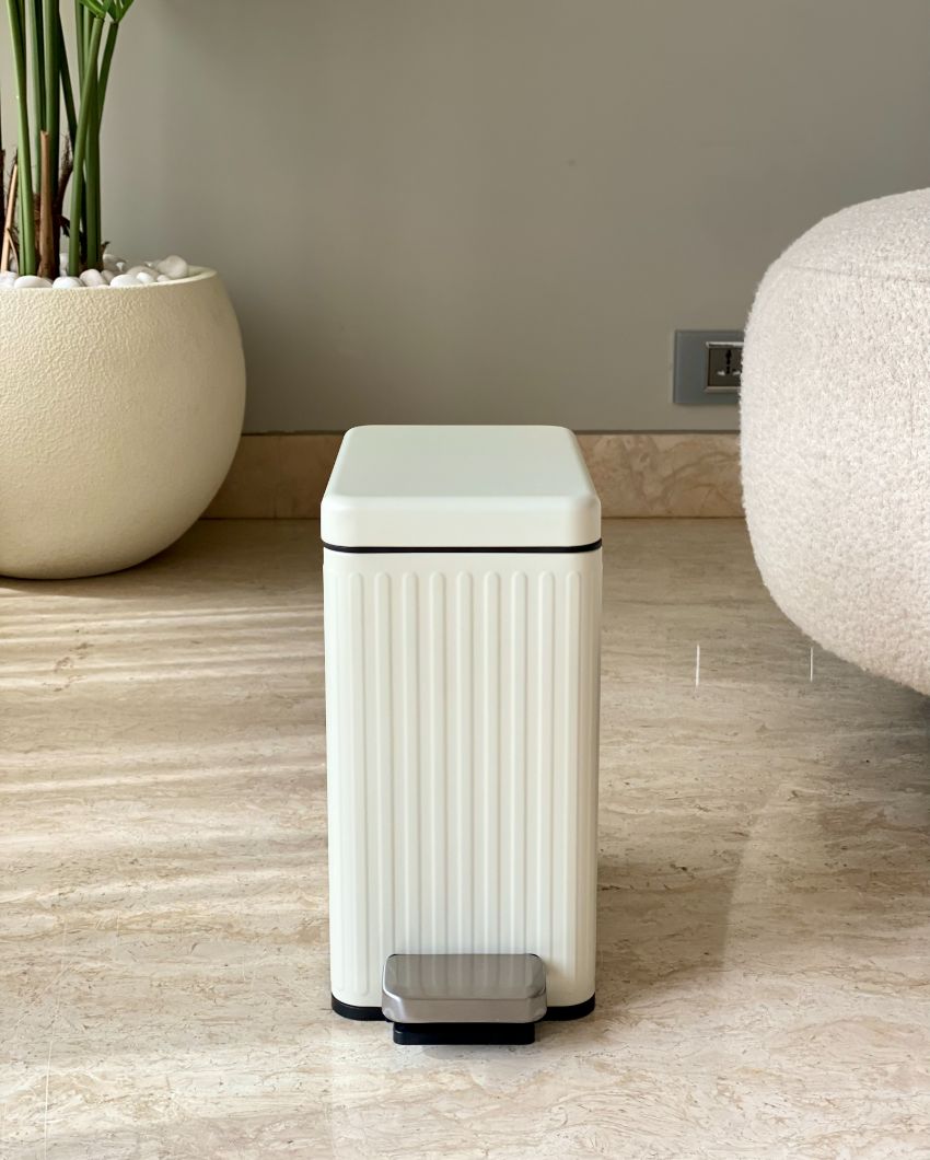 Verve Metallic White Dustbin | 10 x 8 x 13 inches