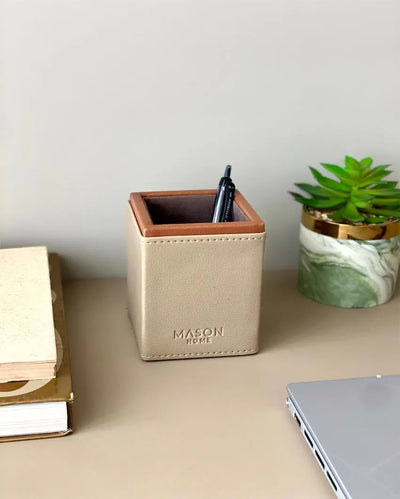 Naples Faux Leather Pen Holder | 3 x 3 x 4 inches