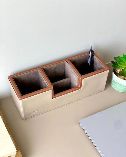 Naples Accessories Faux Leather Desk Organizer | Taupe | 11 x 4 x 4 inches