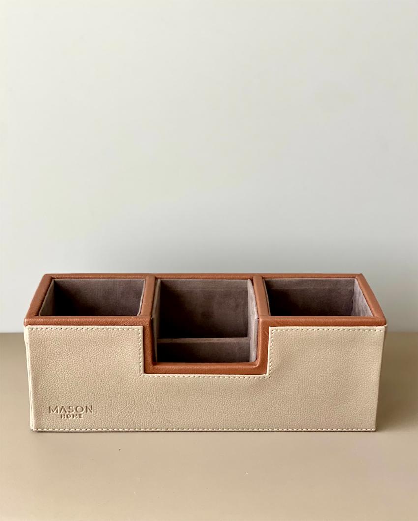 Naples Accessories Faux Leather Desk Organizer | Taupe | 11 x 4 x 4 inches