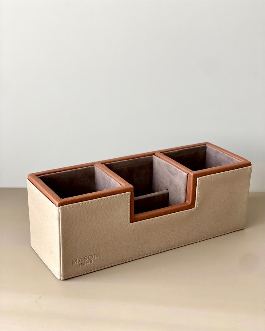 Naples Accessories Faux Leather Desk Organizer | Taupe | 11 x 4 x 4 inches