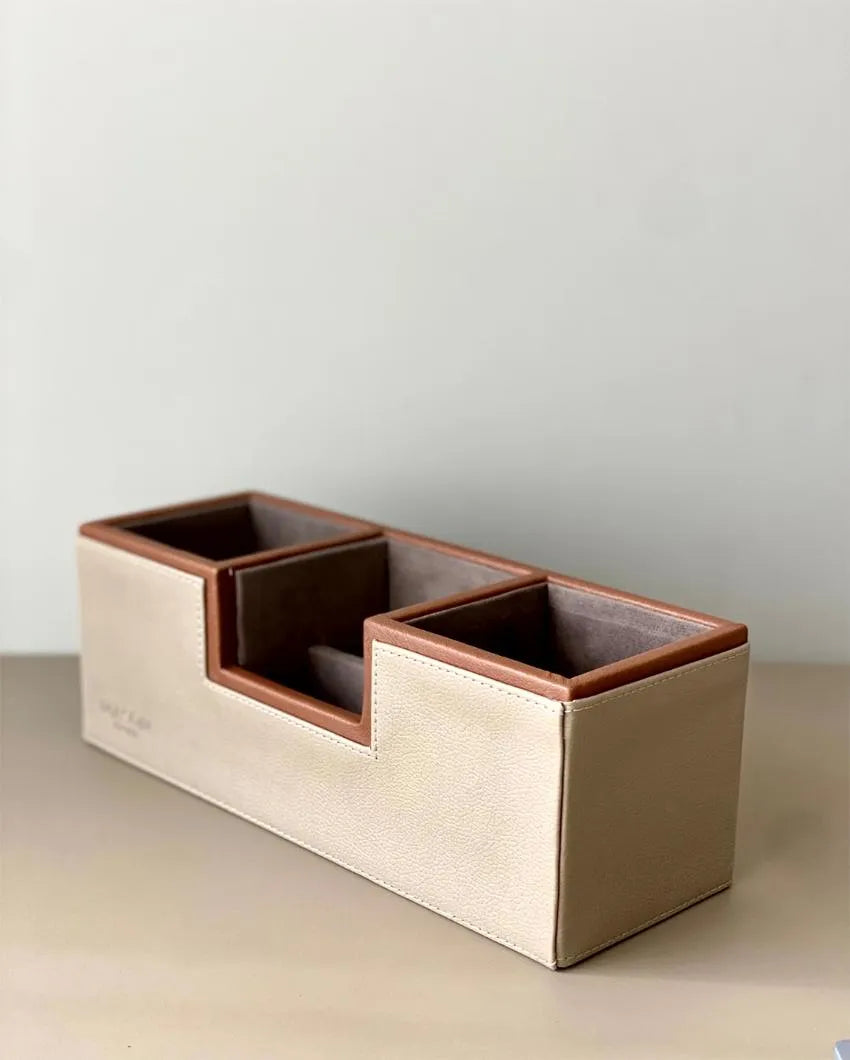 Naples Accessories Faux Leather Desk Organizer | Taupe | 11 x 4 x 4 inches