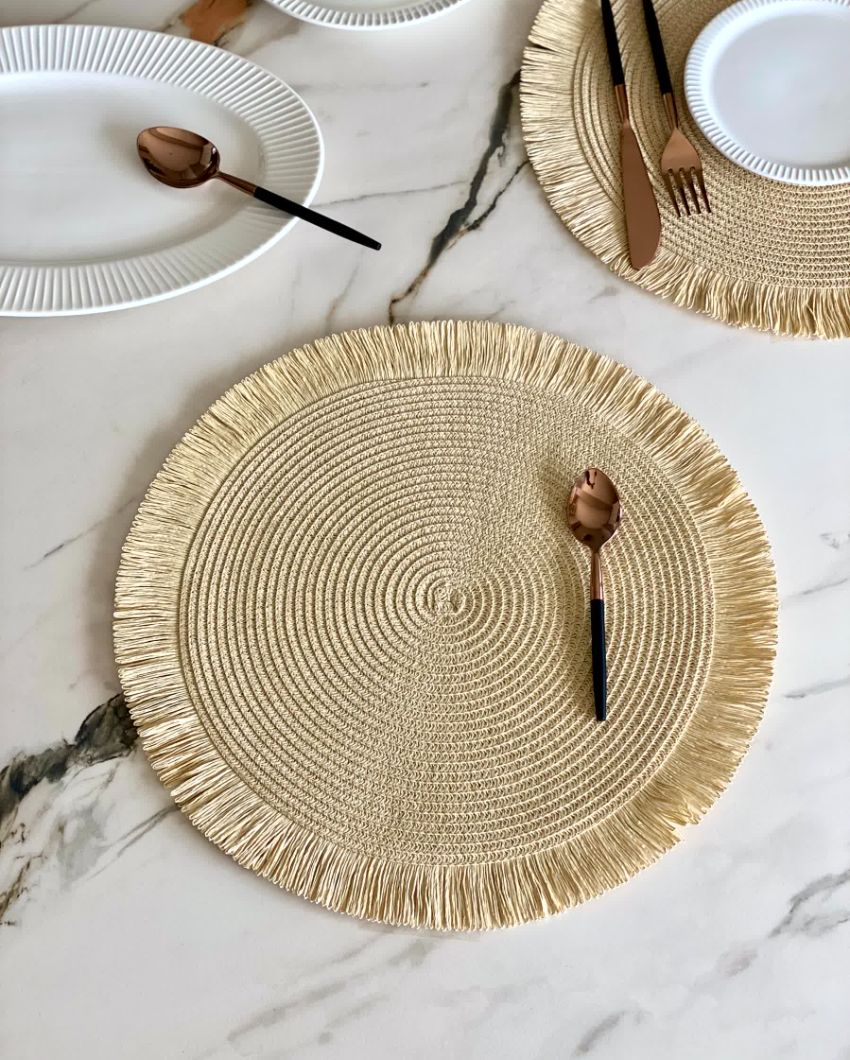 Boho Beige Circular Table Mats | Set of 4