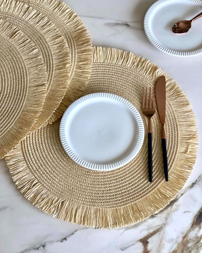 Boho Beige Circular Table Mats | Set of 4