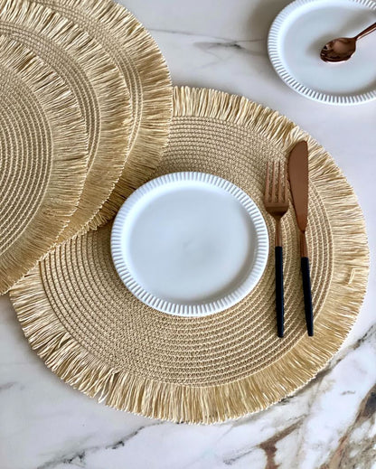 Boho Beige Circular Table Mats | Set of 4