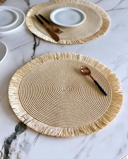 Boho Beige Circular Table Mats | Set of 4