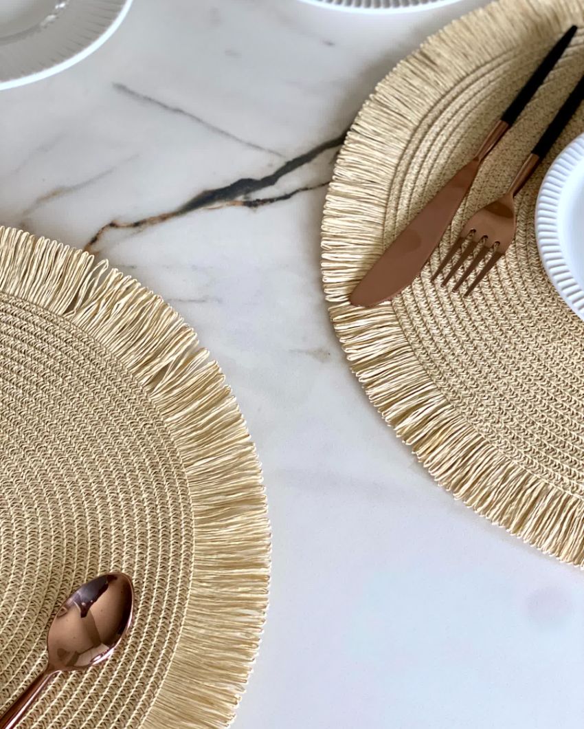 Boho Beige Circular Table Mats | Set of 4