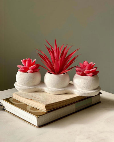 Bright Pink Trio Succulent Artificial Plant With Pot | 9 x 3 x 5 inches