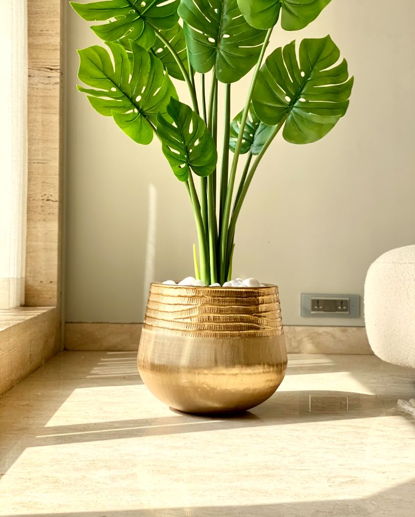 Acropolis Textured Golden Planter | 16 x 13 inches