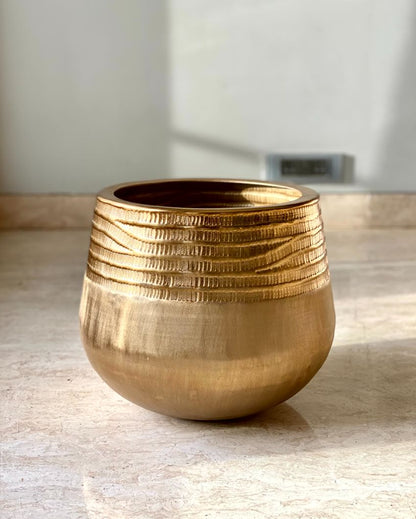 Acropolis Textured Golden Planter | 16 x 13 inches