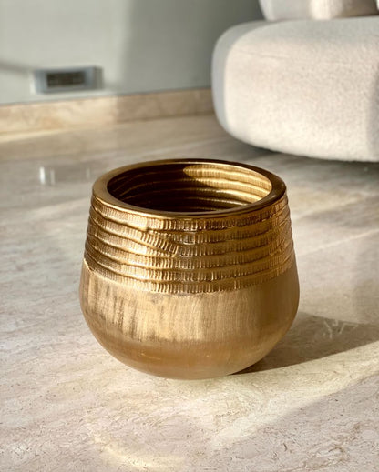 Acropolis Textured Golden Planter | 16 x 13 inches